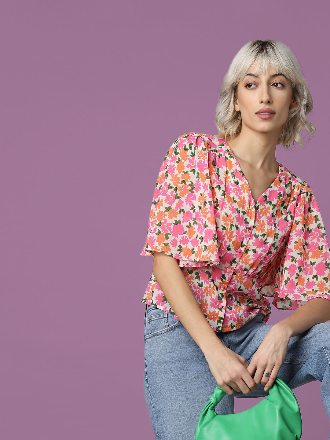 White Floral Printed Top