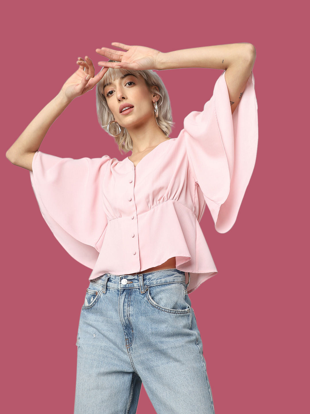 Orchid Pink V-Neck Gathered Top