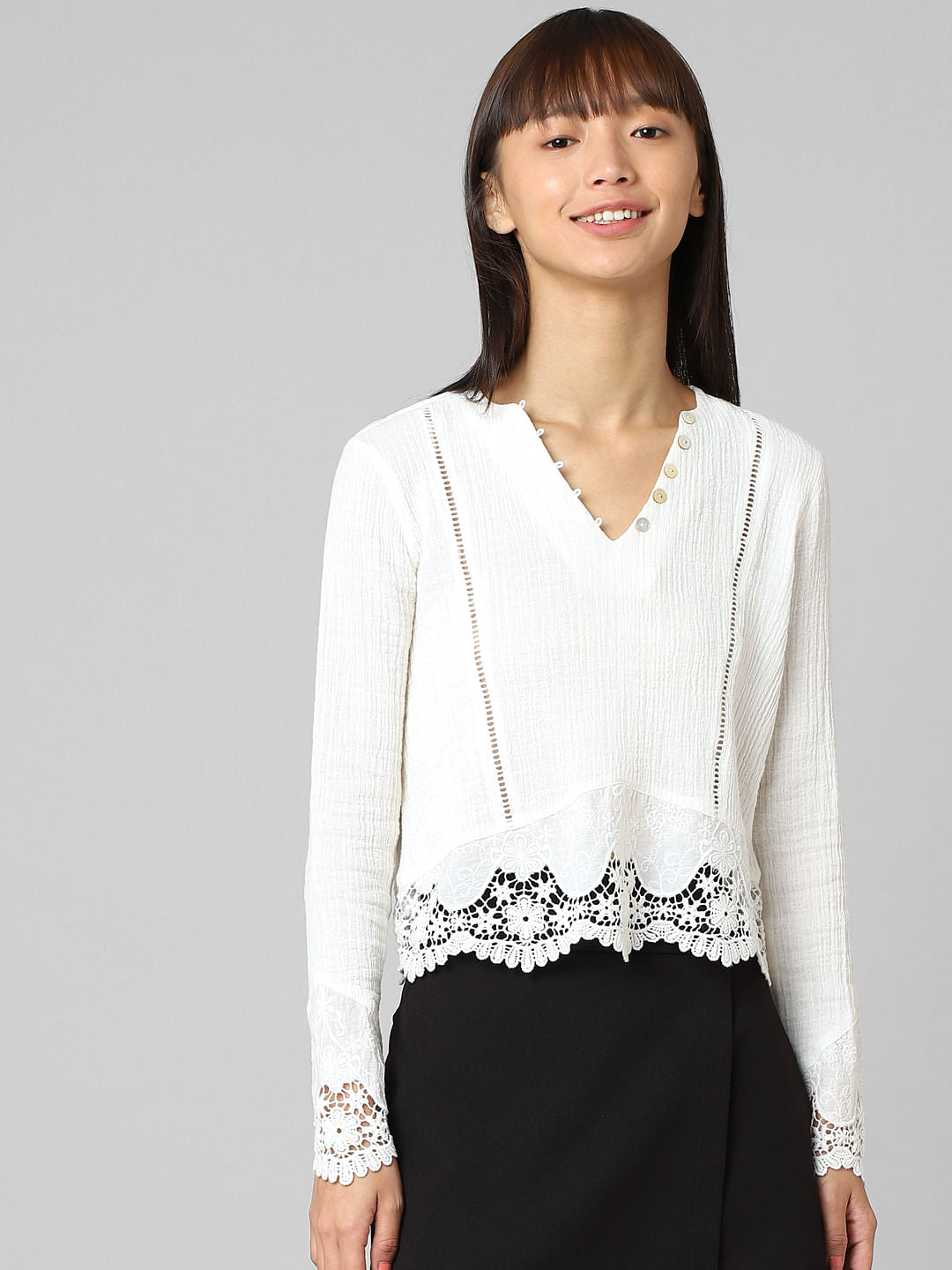 White Lace Detail Top