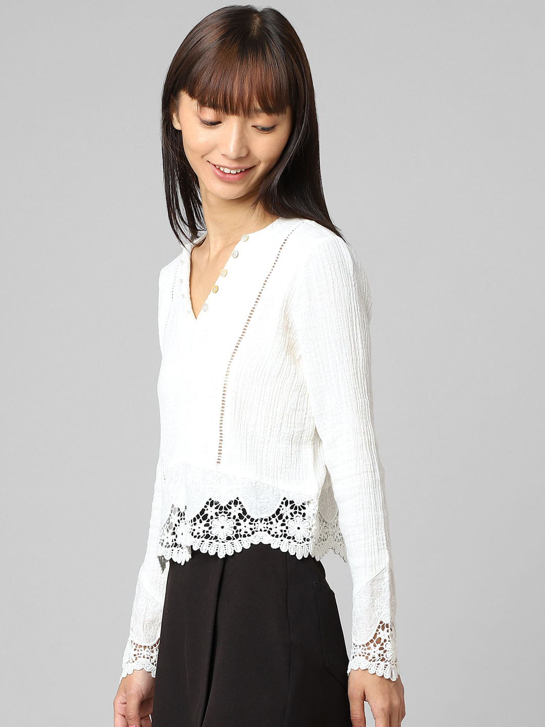 White Lace Detail Top