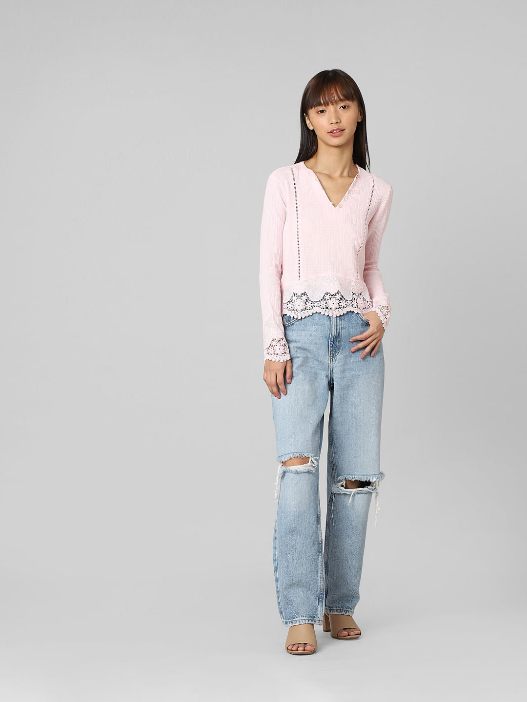 Light Pink Lace Detail Top