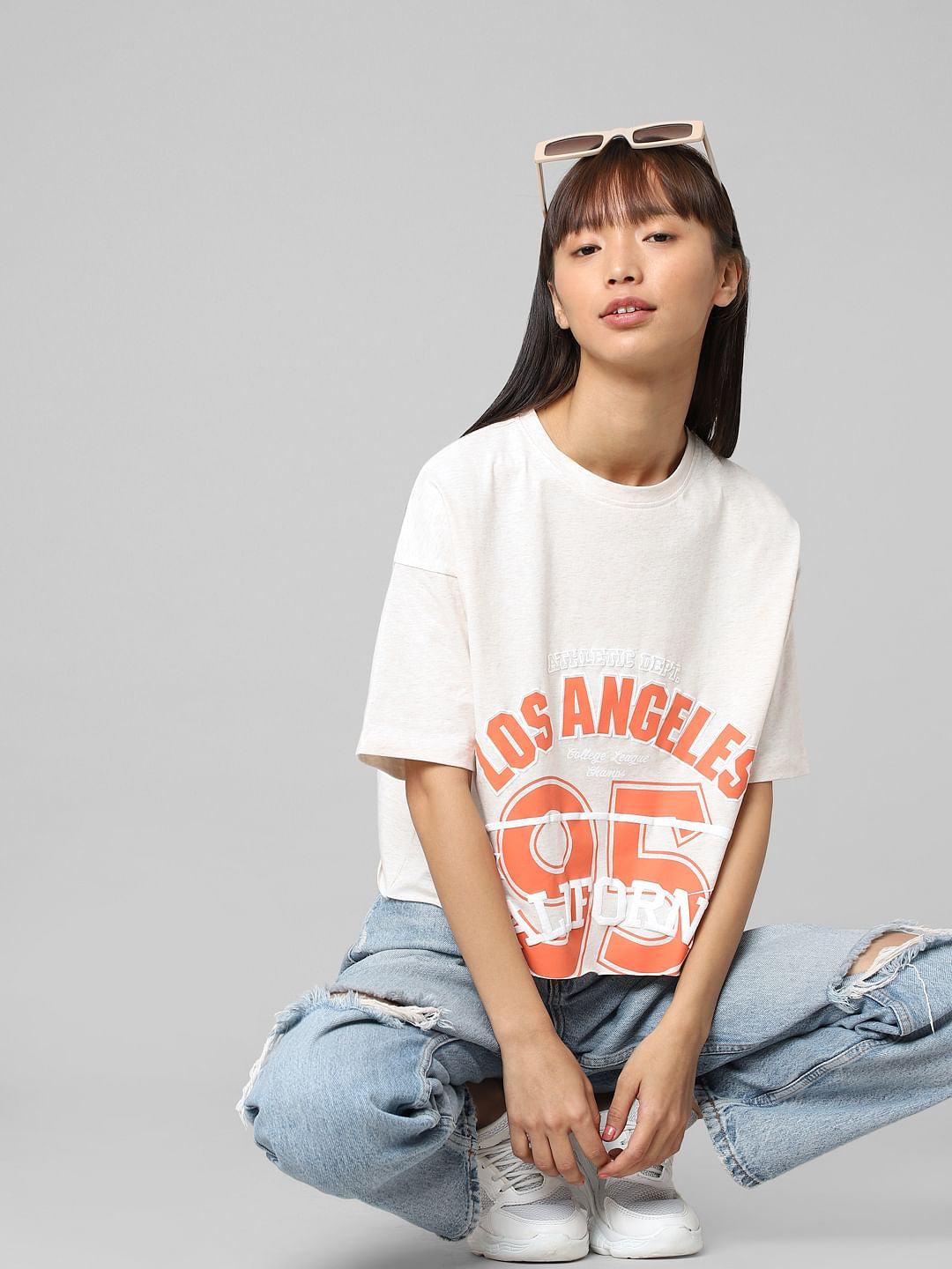 White Printed Relaxed Fit T-Shirt