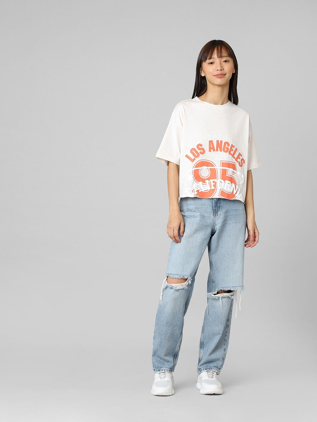 White Printed Relaxed Fit T-Shirt