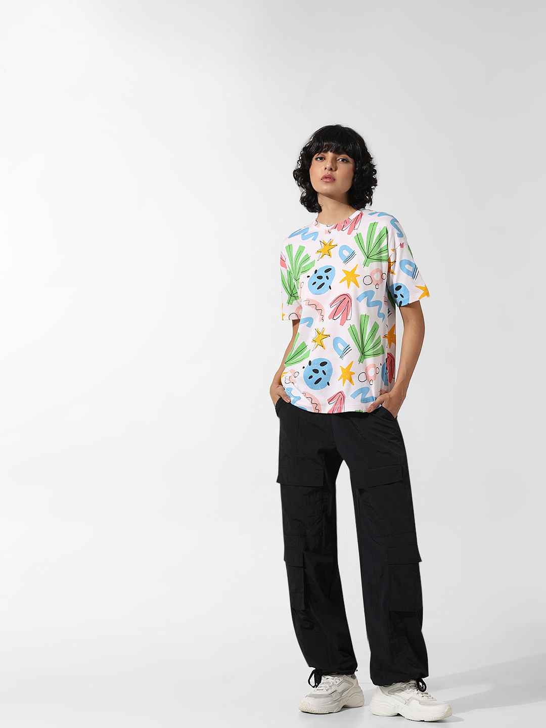 White Printed Long T-Shirt