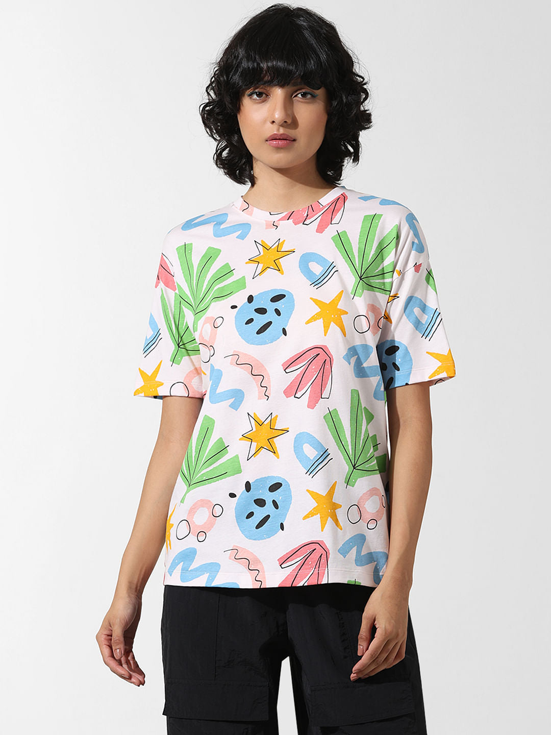 White Printed Long T-Shirt