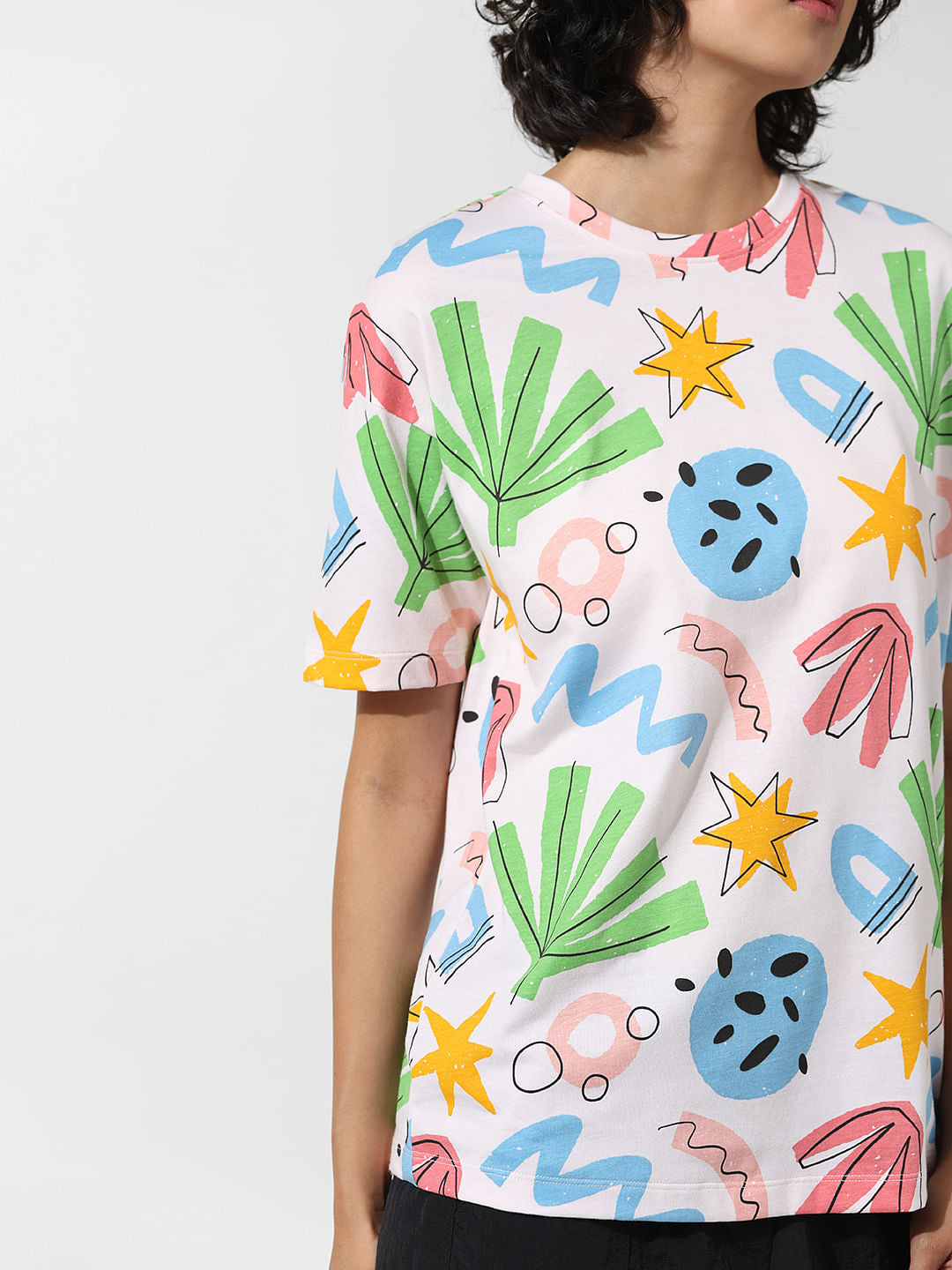 White Printed Long T-Shirt