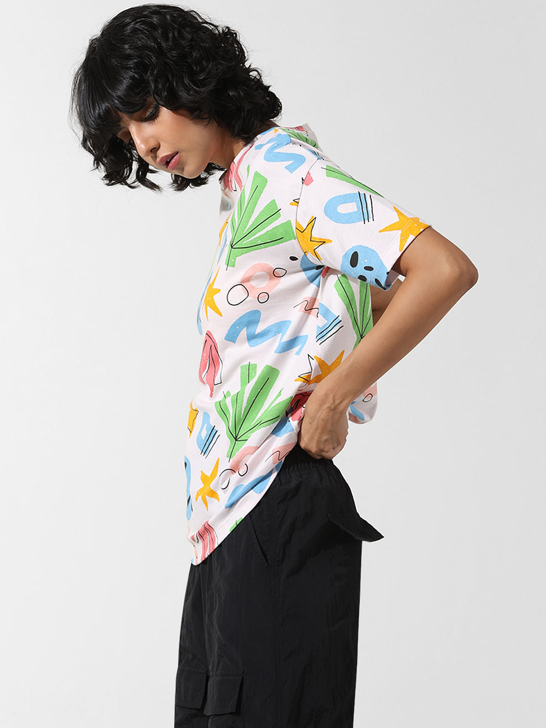 White Printed Long T-Shirt