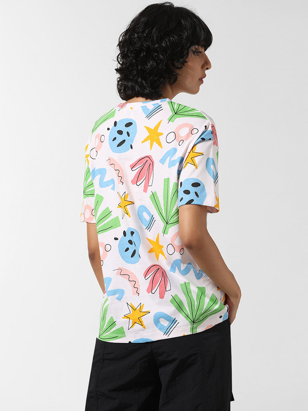 White Printed Long T-Shirt