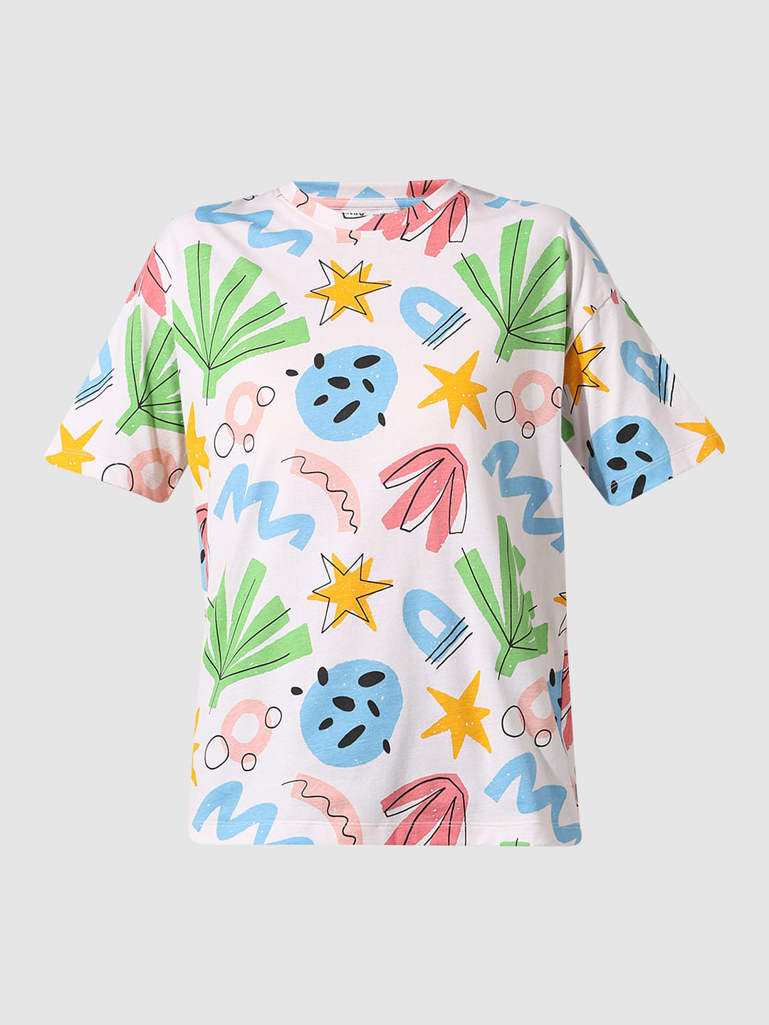 White Printed Long T-Shirt