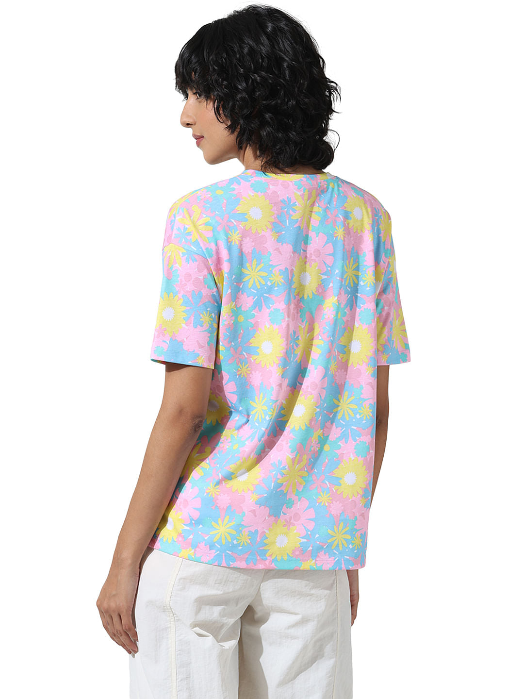 Blue Floral Print Long T-Shirt