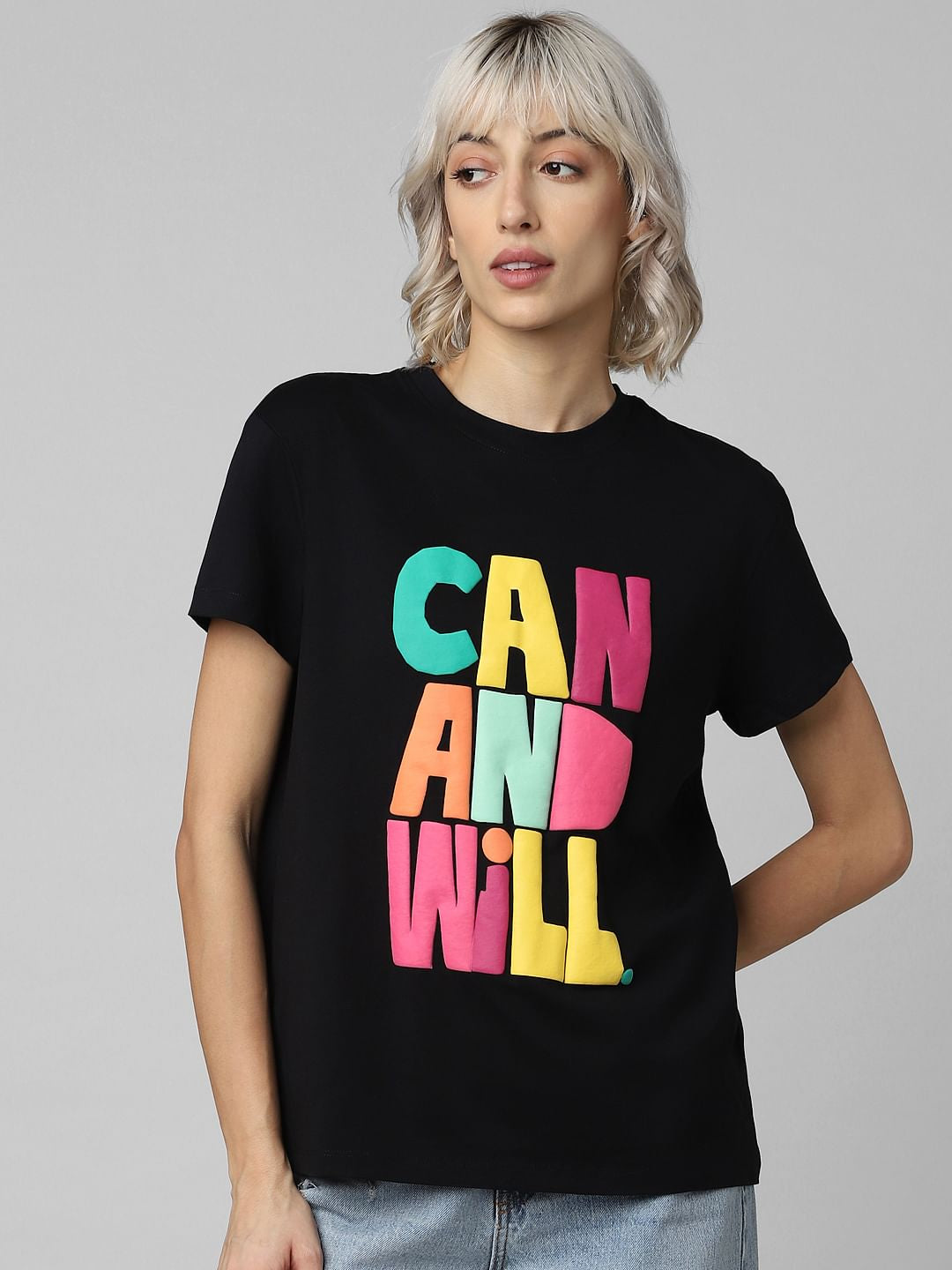 Black Typographic Print T-Shirt