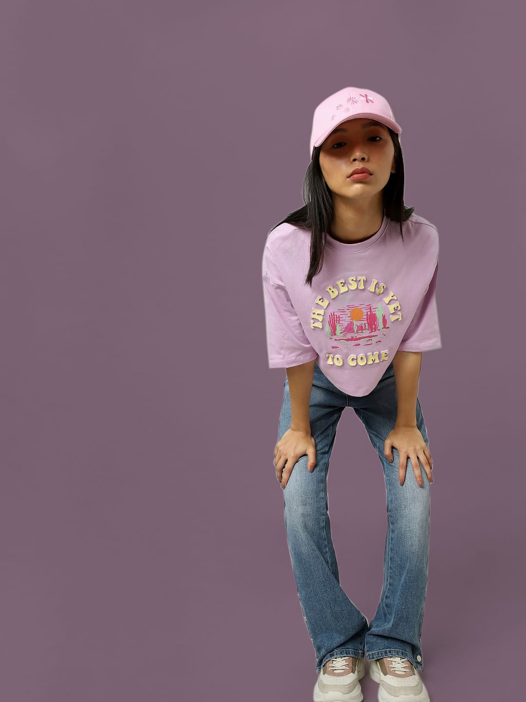 Purple Printed Cropped T-Shirt