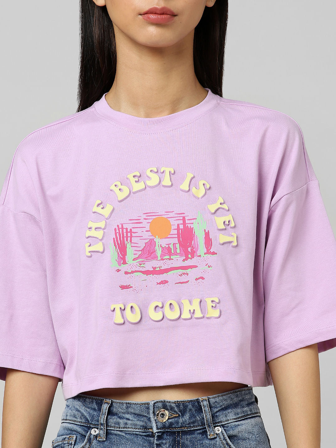 Purple Printed Cropped T-Shirt