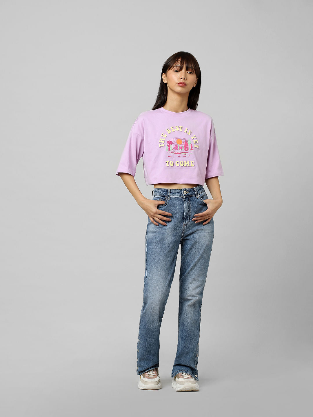 Purple Printed Cropped T-Shirt