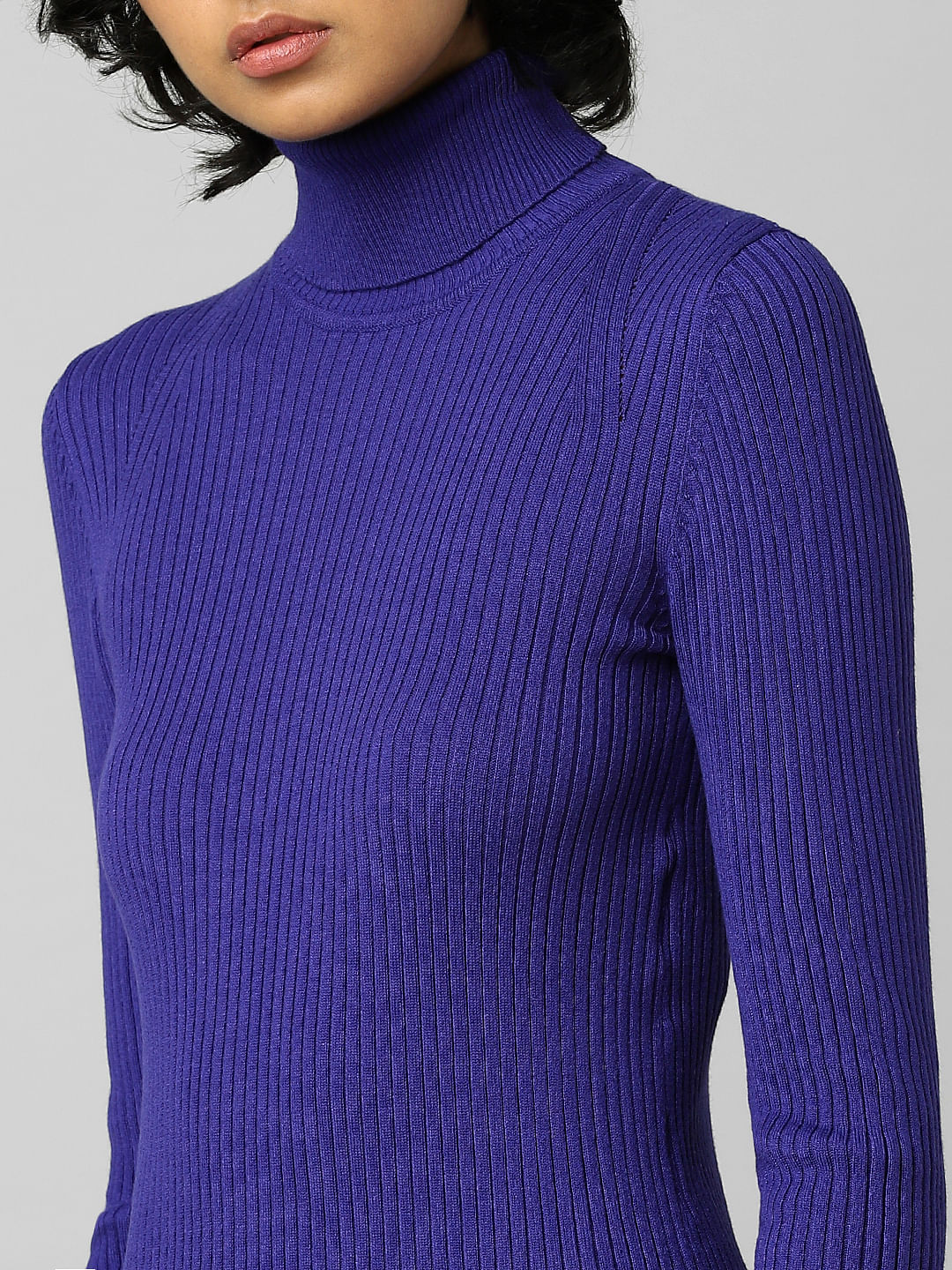 Blue Knitted Rollneck Bodycon Dress