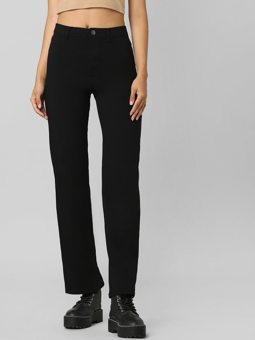 Black High Rise Straight Pants