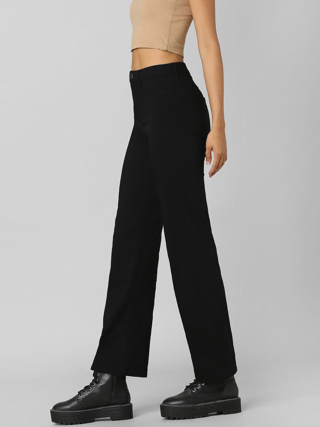 Black High Rise Straight Pants