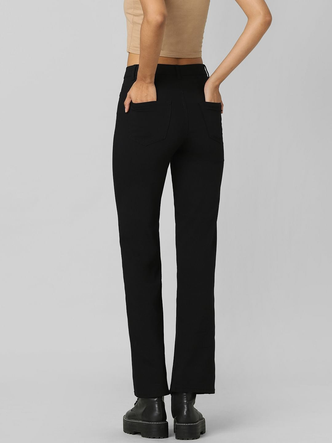 Black High Rise Straight Pants
