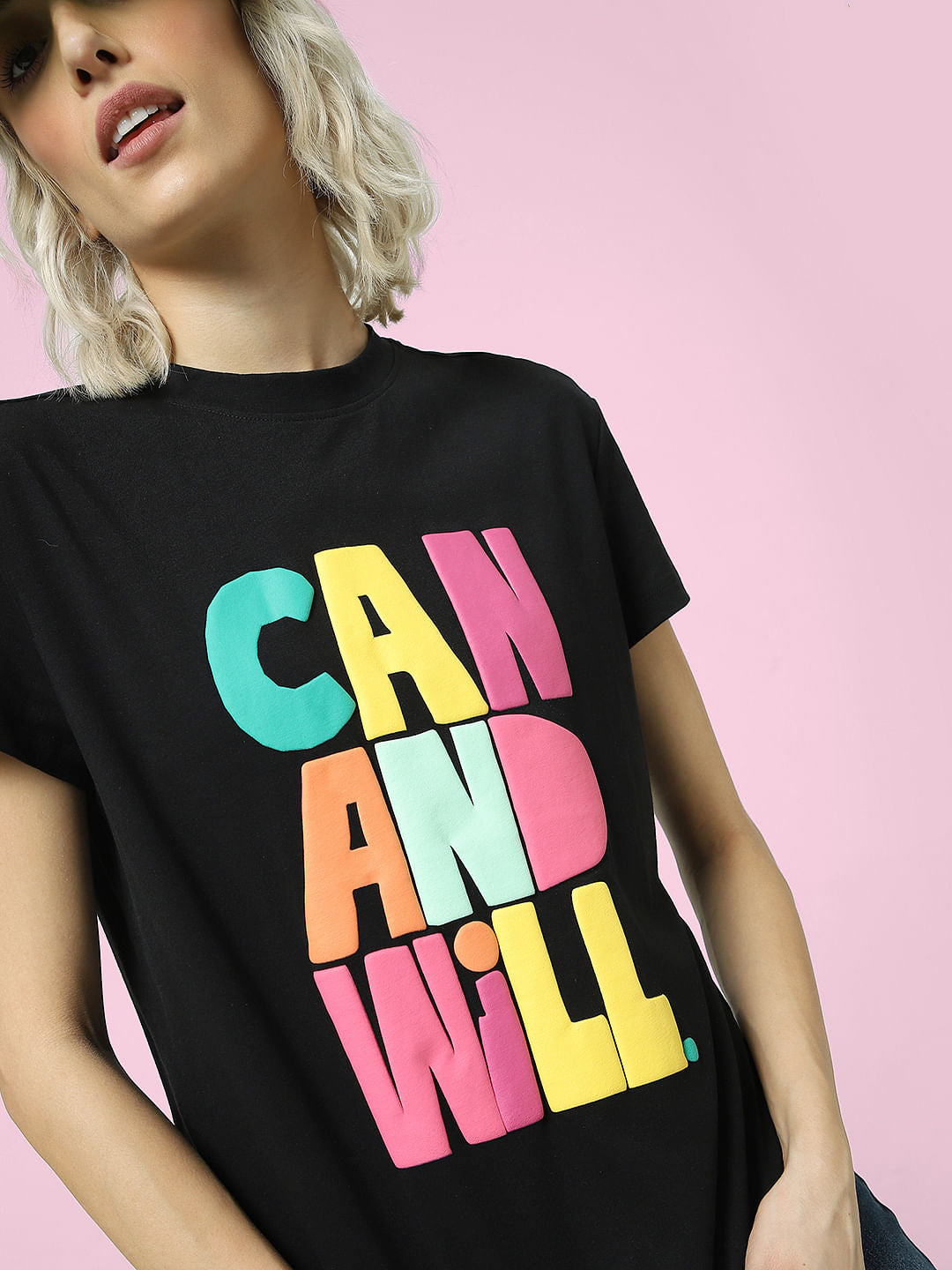 Black Typographic Print T-Shirt