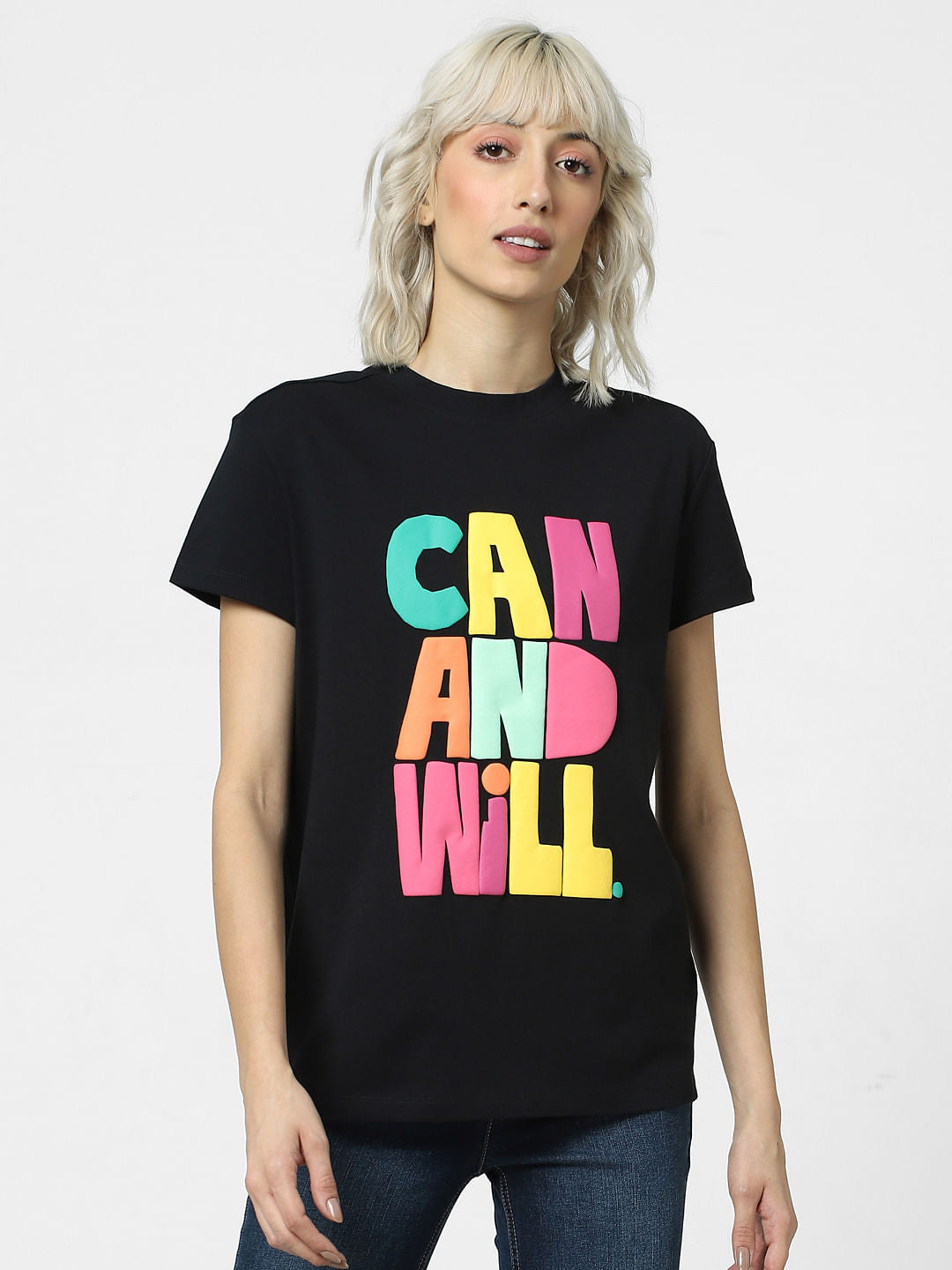 Black Typographic Print T-Shirt