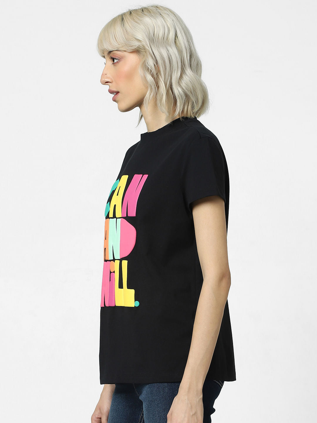 Black Typographic Print T-Shirt