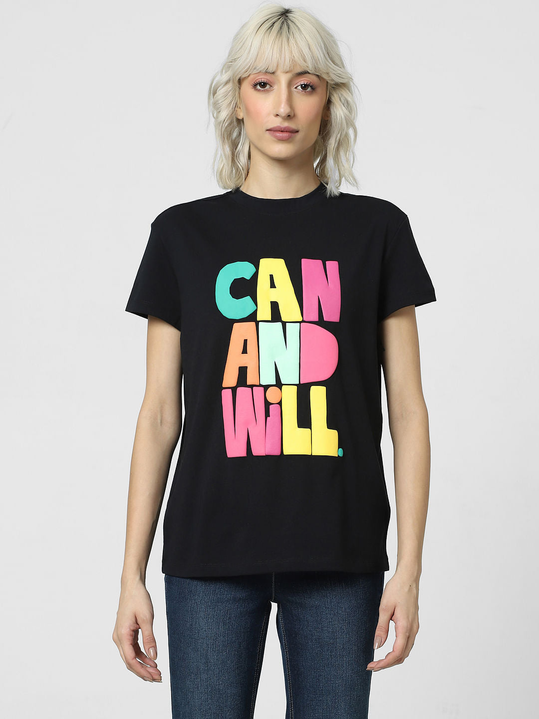 Black Typographic Print T-Shirt