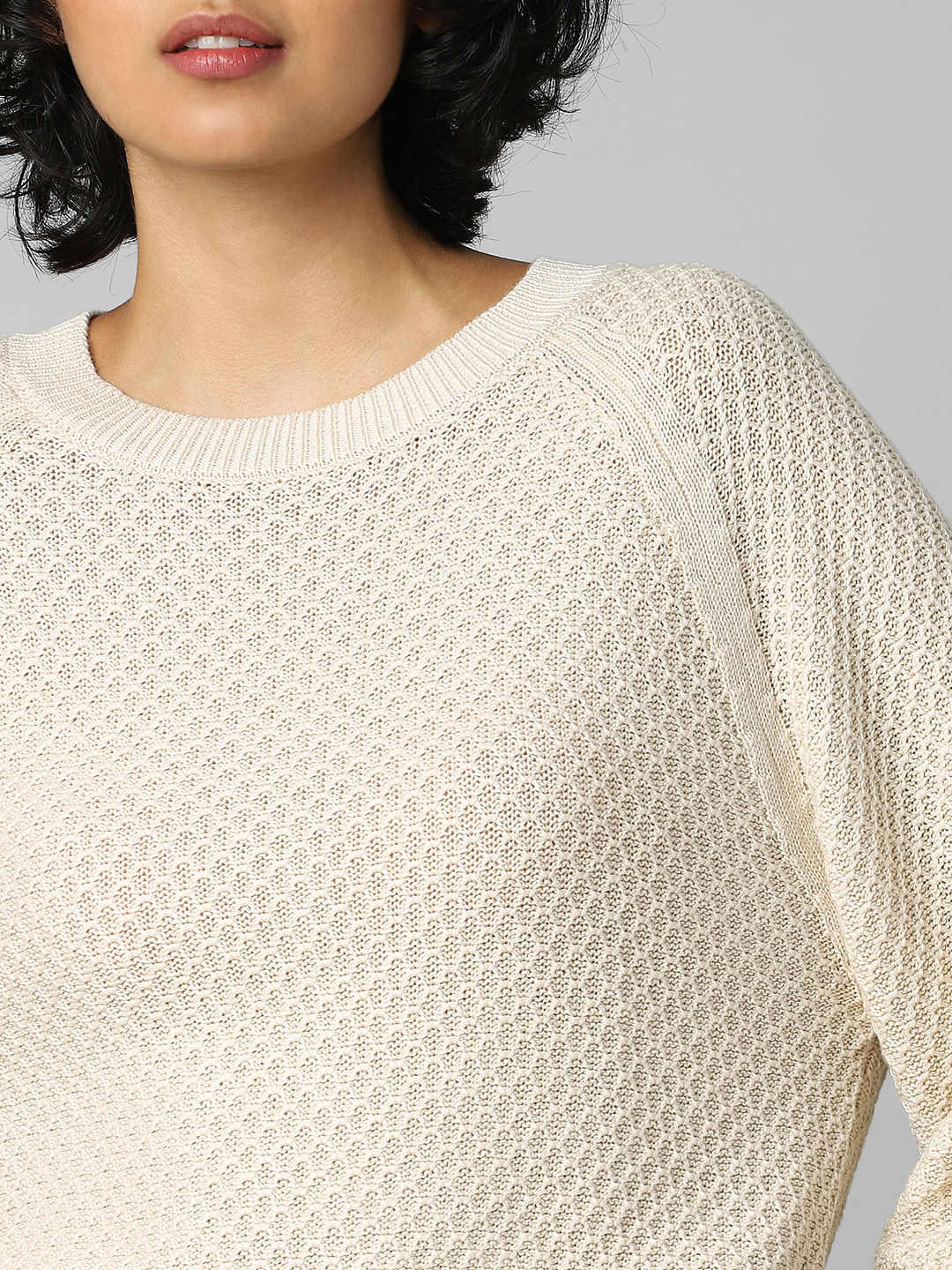 Beige Structured Knit Pullover