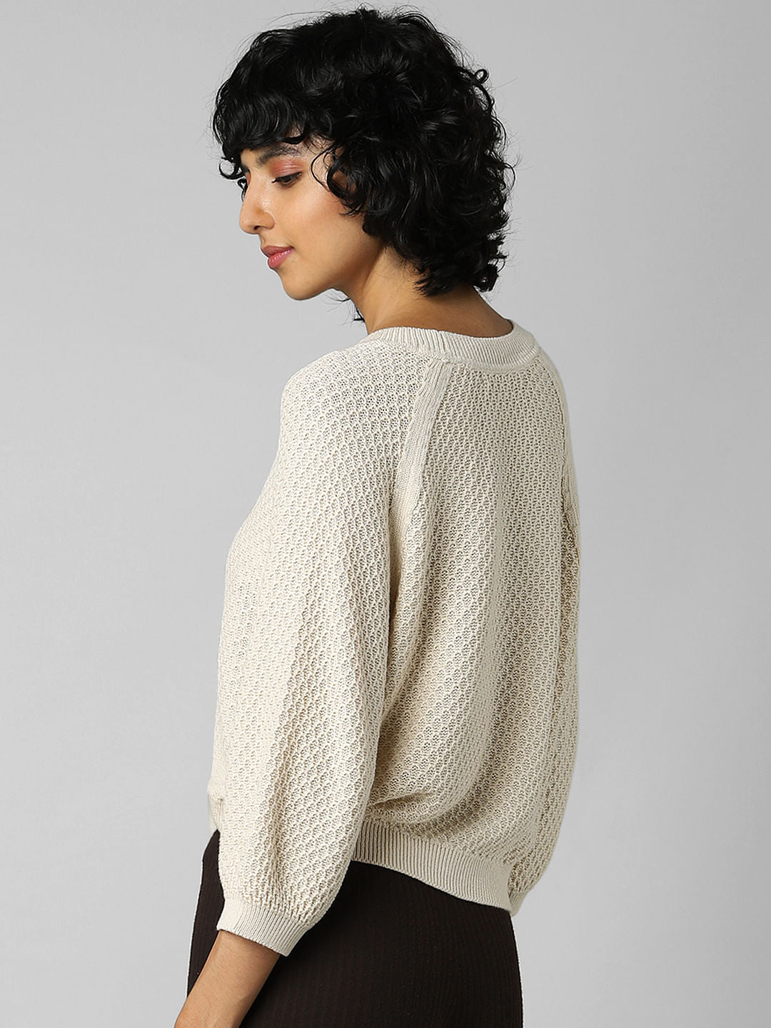 Beige Structured Knit Pullover