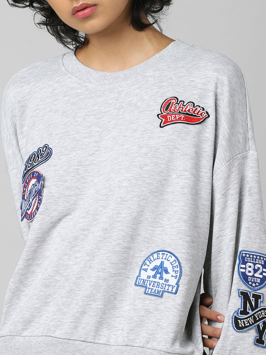 Grey Badge Print Co-Ord Sweatshirt