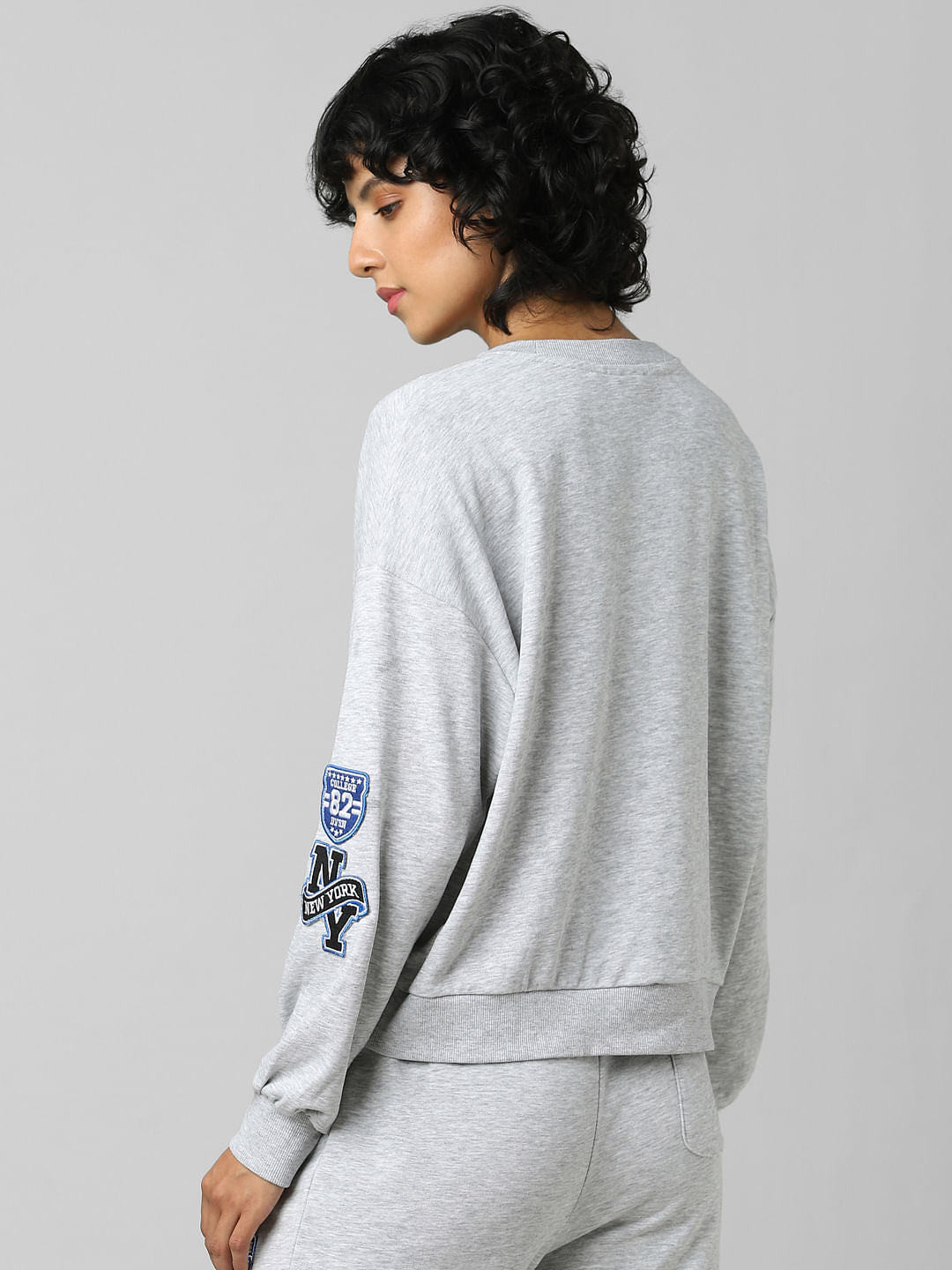 Grey Badge Print Co-Ord Sweatshirt