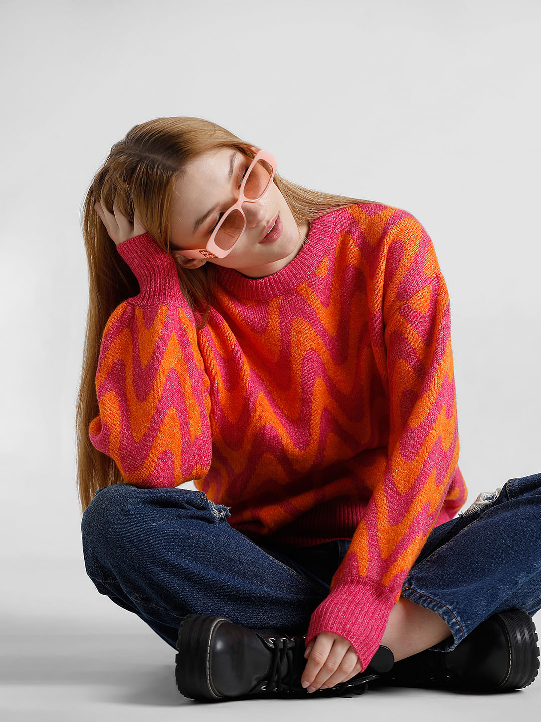 Fuchsia Jacquard Knit Pullover