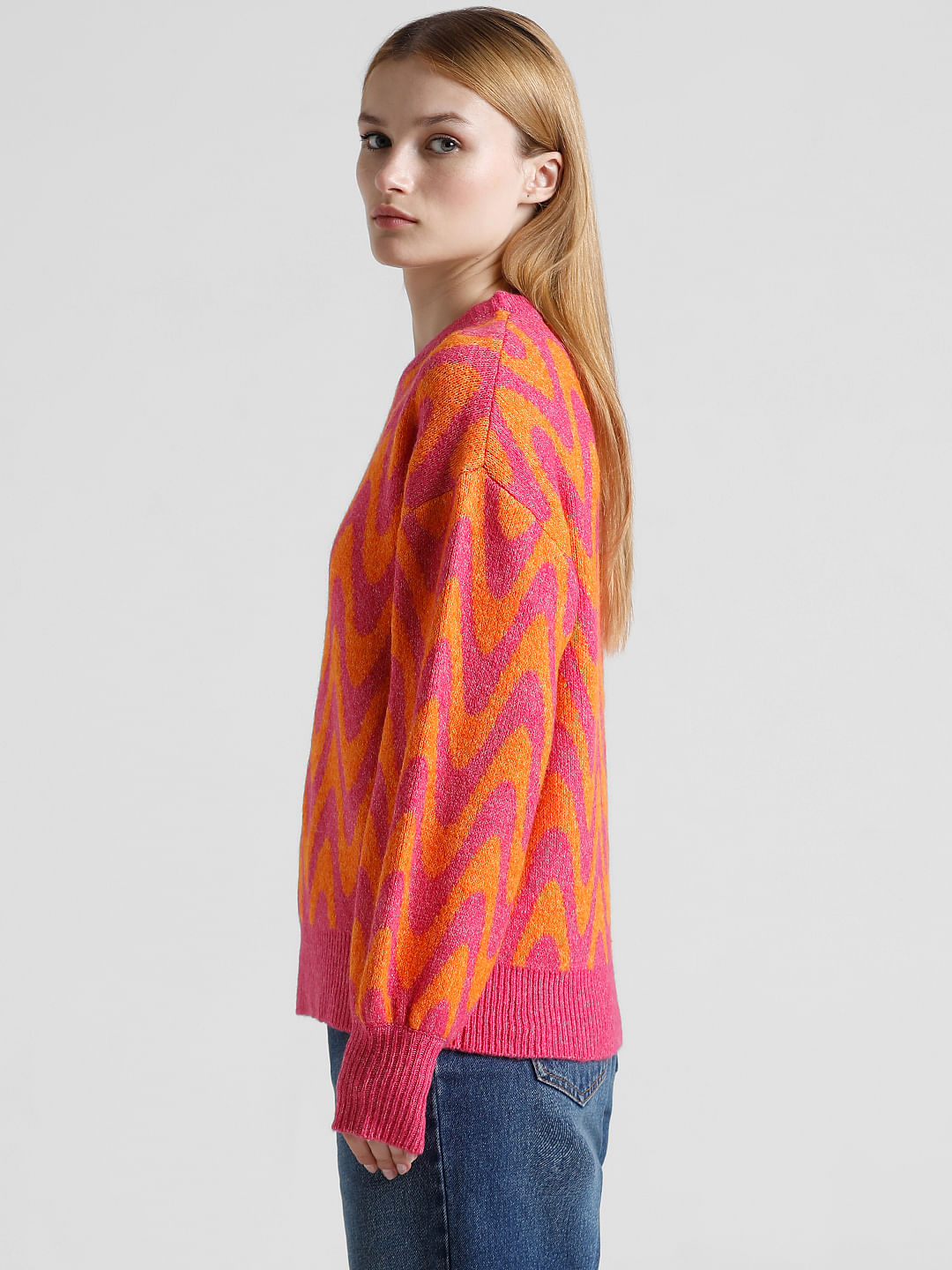 Fuchsia Jacquard Knit Pullover