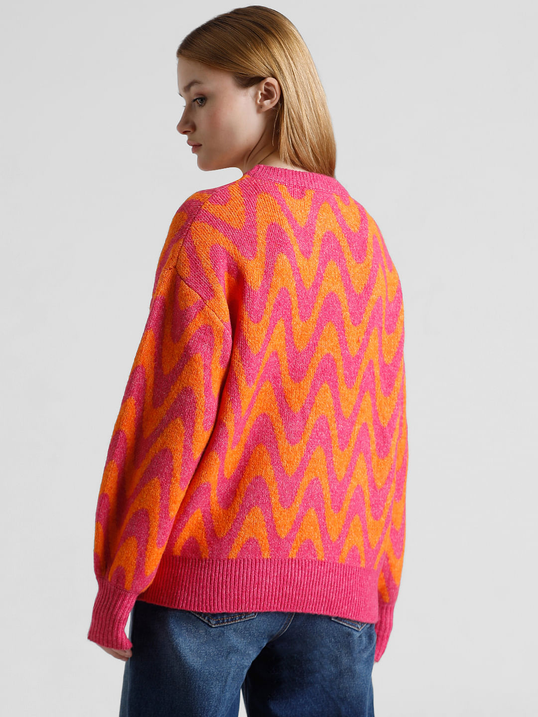 Fuchsia Jacquard Knit Pullover