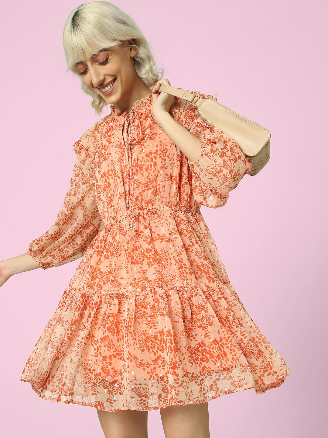 Peach Animal Print Fit & Flare Dress