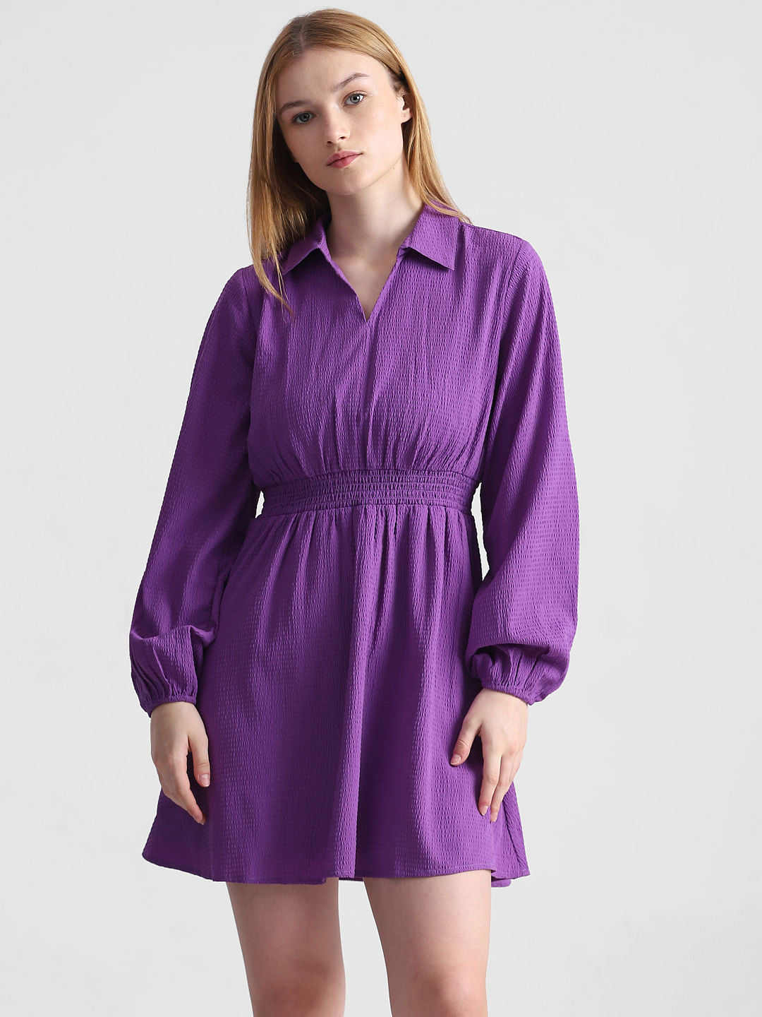 Purple Textured Fit & Flare Dress