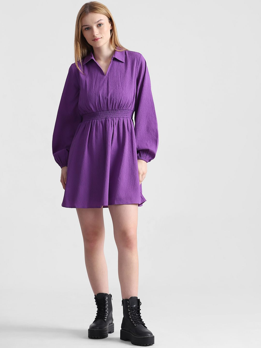 Purple Textured Fit & Flare Dress