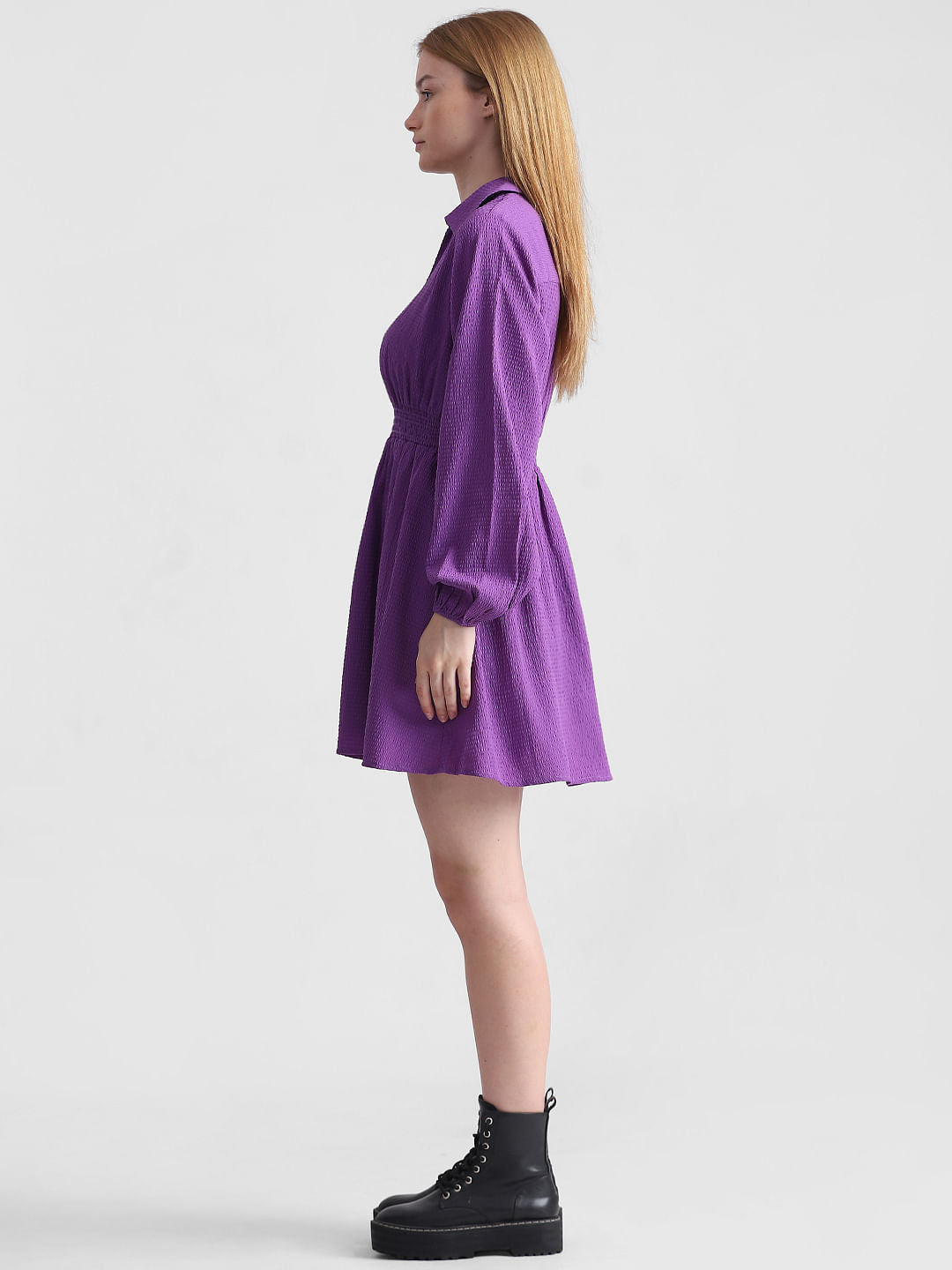 Purple Textured Fit & Flare Dress