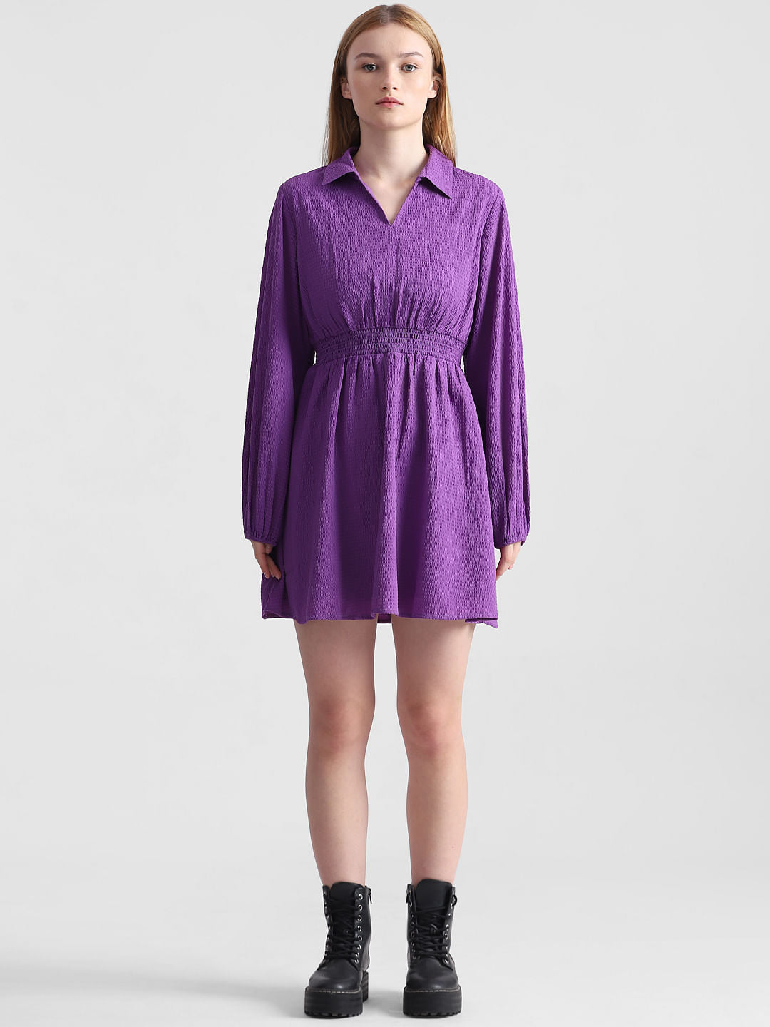 Purple Textured Fit & Flare Dress
