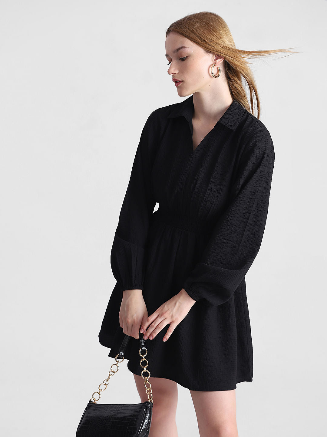 Black Textured Fit & Flare Dress