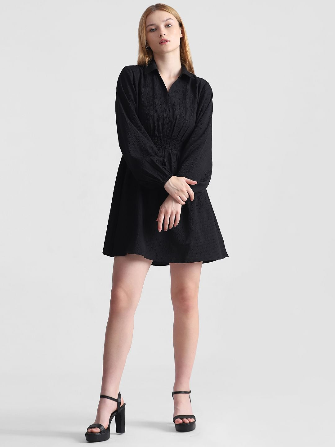 Black Textured Fit & Flare Dress