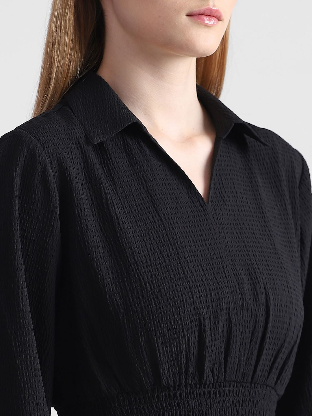 Black Textured Fit & Flare Dress