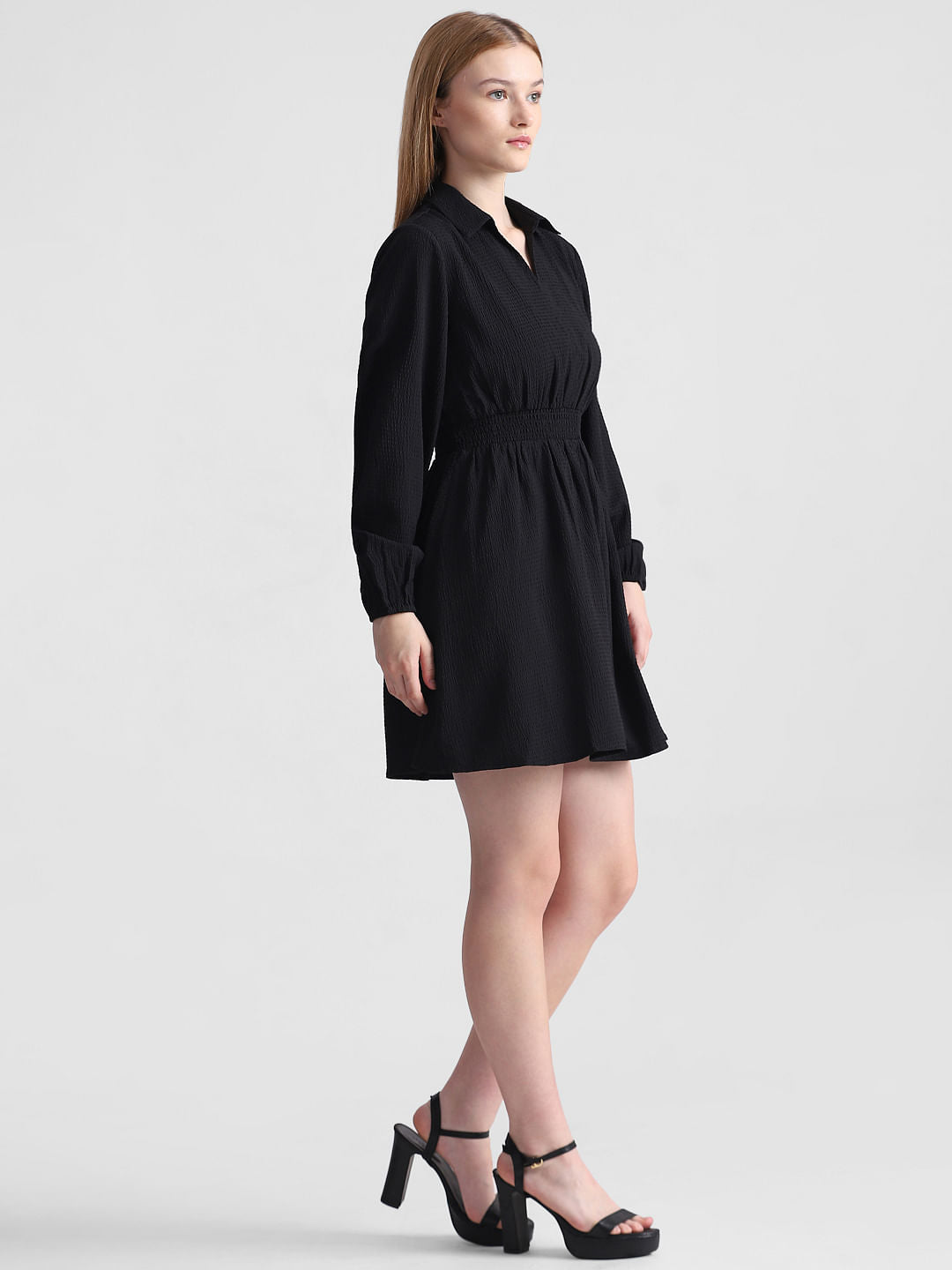 Black Textured Fit & Flare Dress