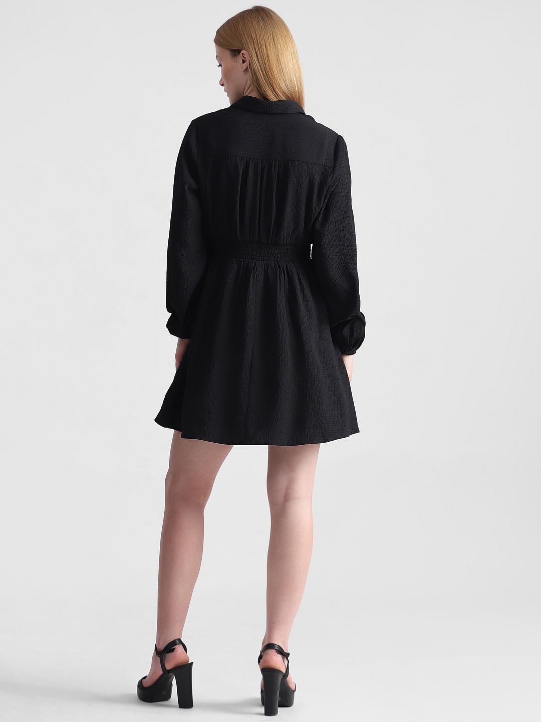 Black Textured Fit & Flare Dress