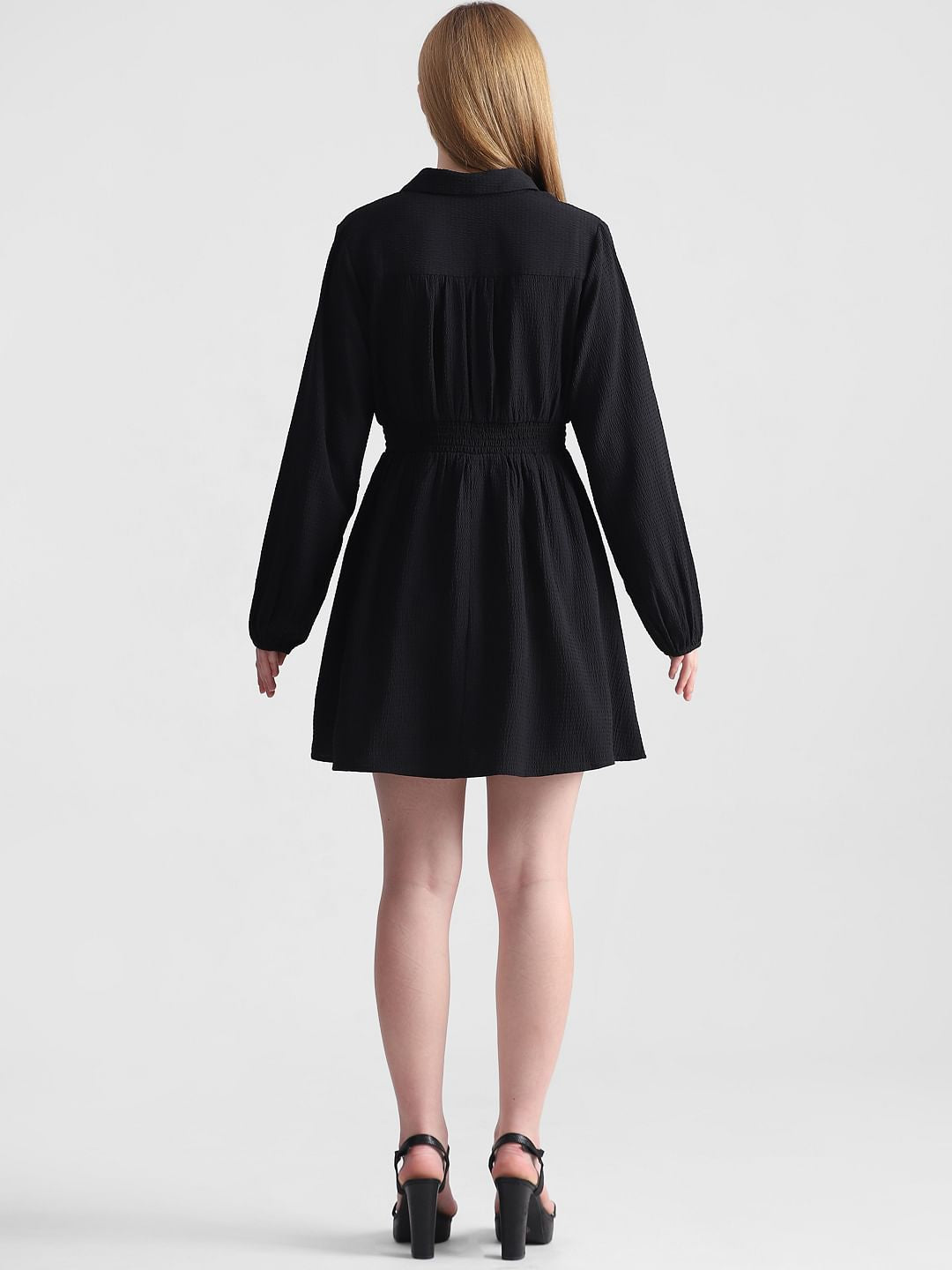 Black Textured Fit & Flare Dress