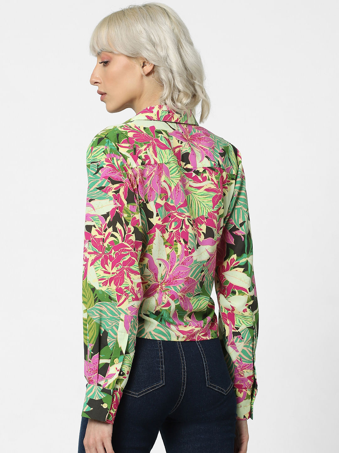 Green Floral Cropped Shirt