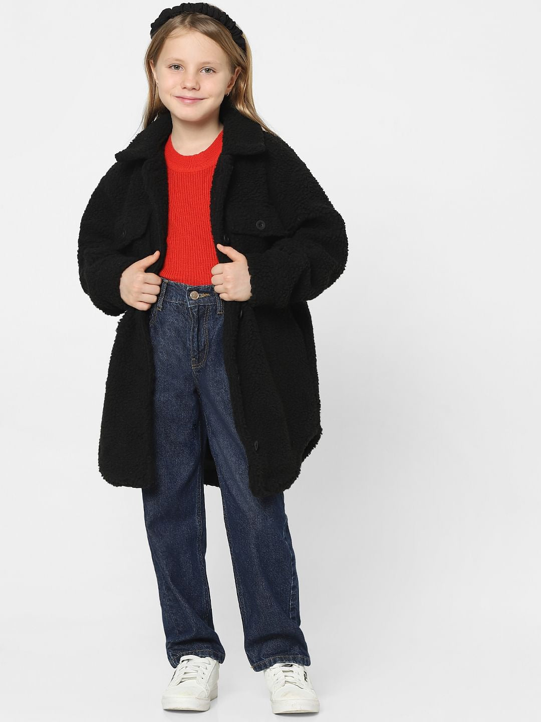 Girls Black Teddy Shacket