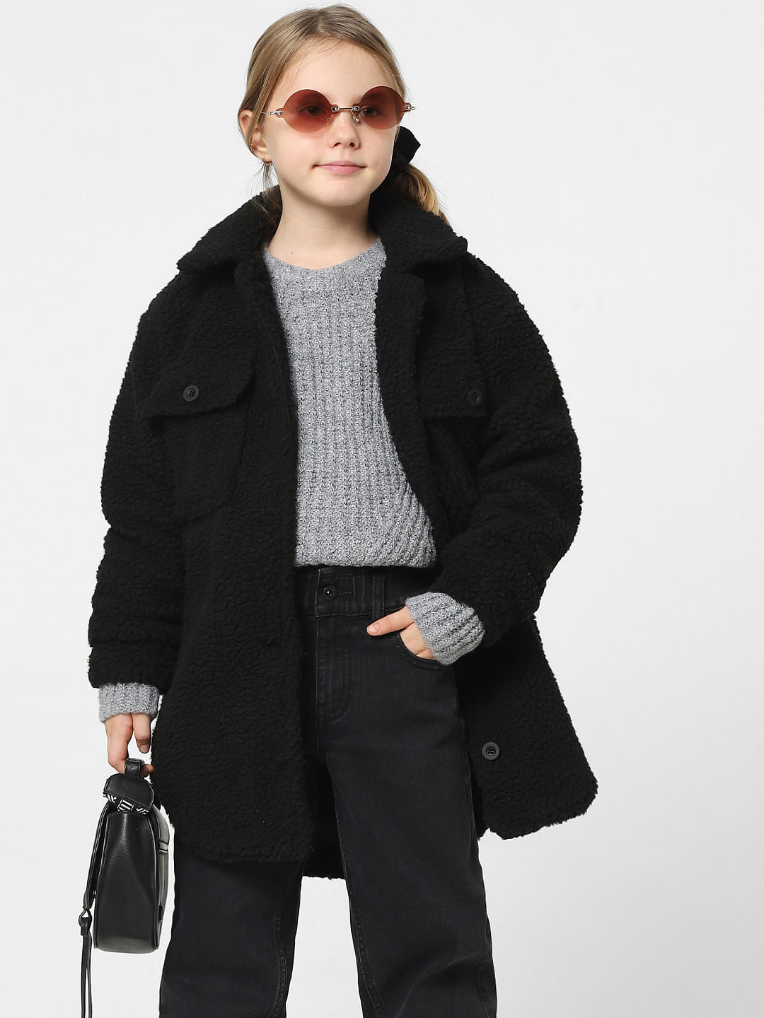 Girls Grey Cable Knit Pullover