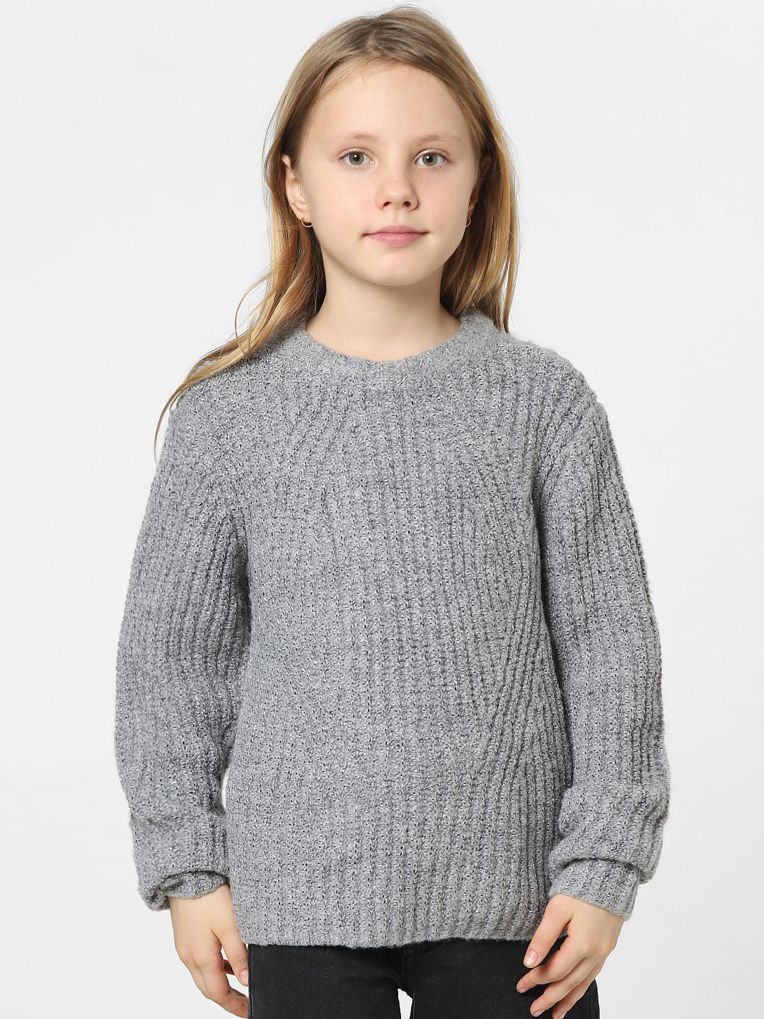 Girls Grey Cable Knit Pullover