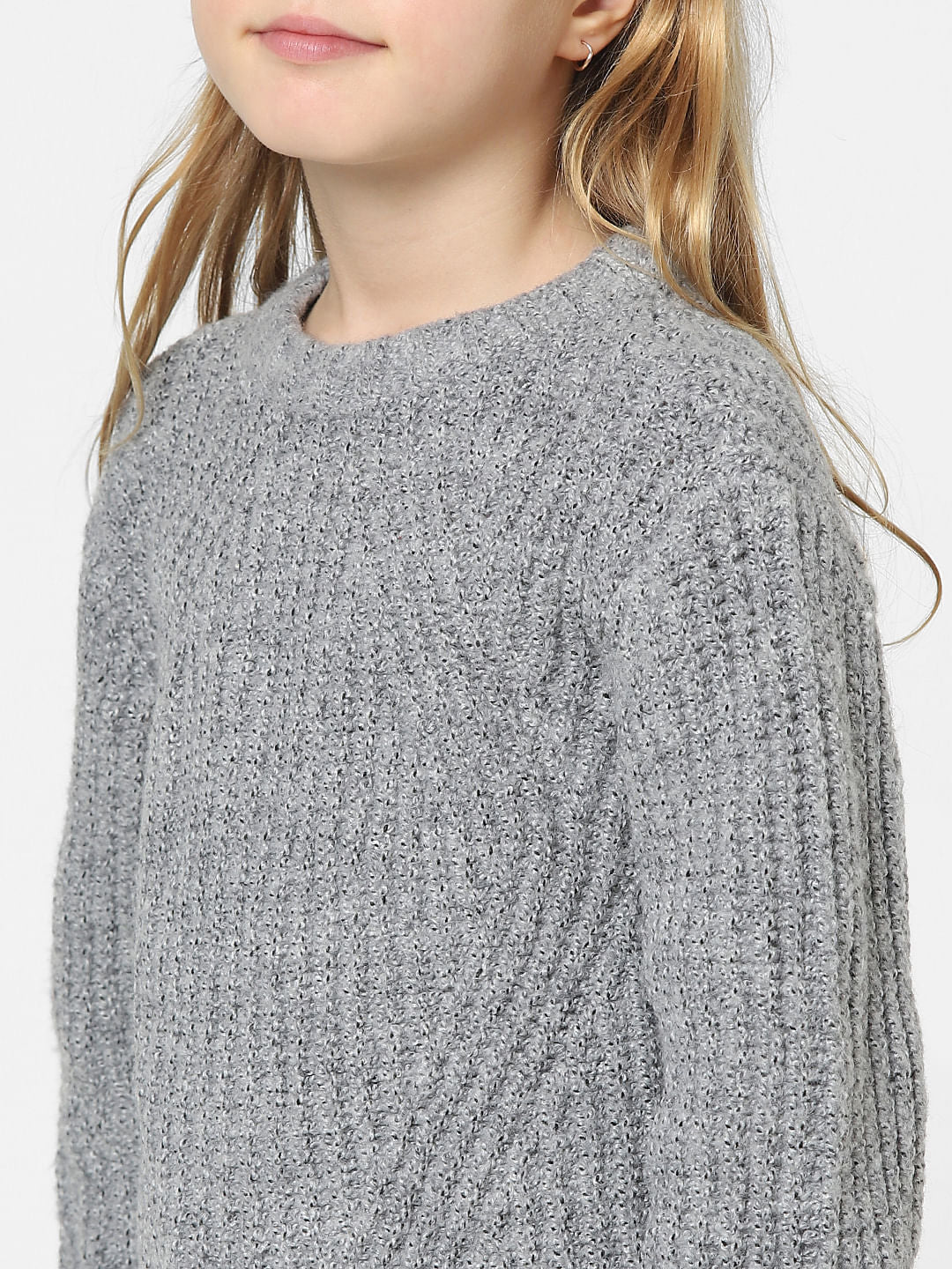 Girls Grey Cable Knit Pullover