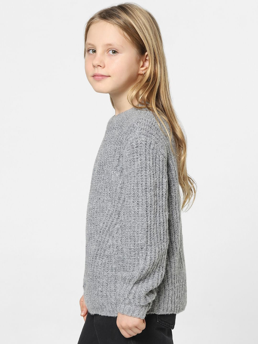 Girls Grey Cable Knit Pullover